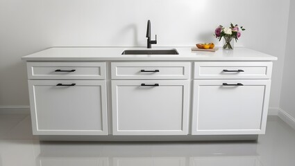 Modern White Kitchen Cabinets with Black Hardware
