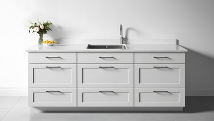 White Kitchen Cabinet with Sink and Faucet