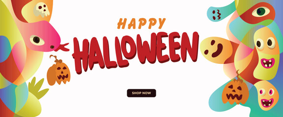 Monster Party: Halloween Special concept. abstract geometric liquid form. monster halloween with hand drawn banner template vector illustration.