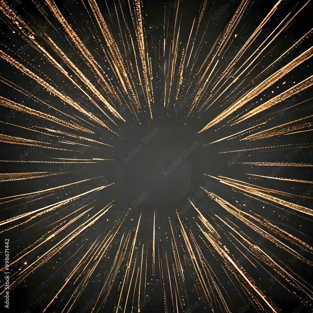 Aufkleber a starburst pattern with a central black void surrounded by radiating golden lines against a black b