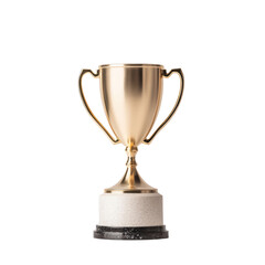 Golden Trophy Cup on Marble Base Isolated on Transparent Background, Symbol of Achievement, Success, and Victory