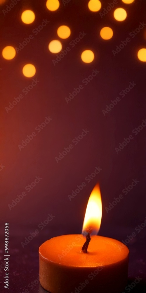 Poster a single orange candle with a flickering flame is the focal point, set against a dark background wit
