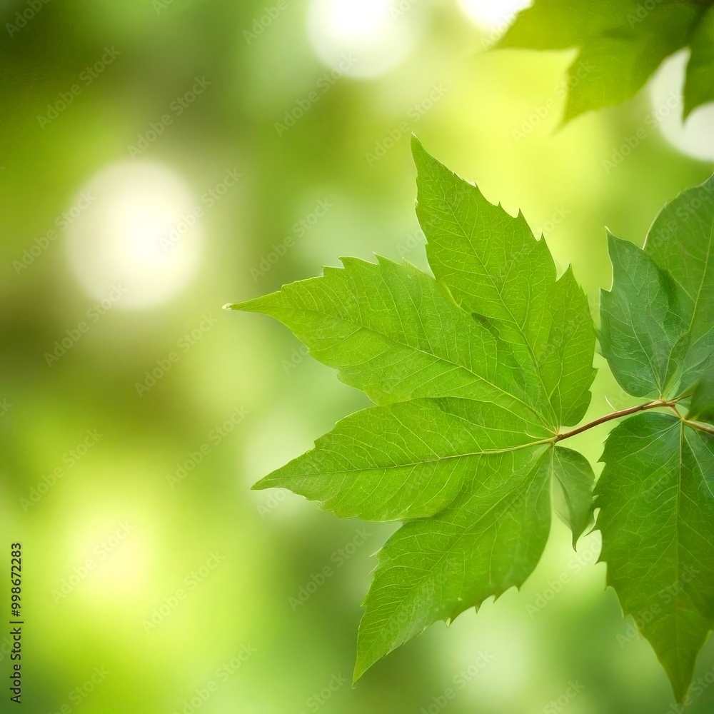 Aufkleber a close-up view green leaf with a blurred background of more leaves and a blurred green background