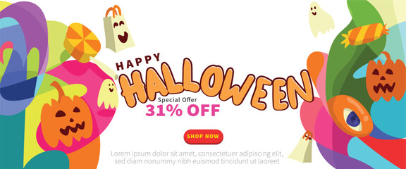 Fototapeta premium Monster Scream Halloween Bash concept. abstract geometric liquid form. monster halloween with hand drawn banner template vector illustration.