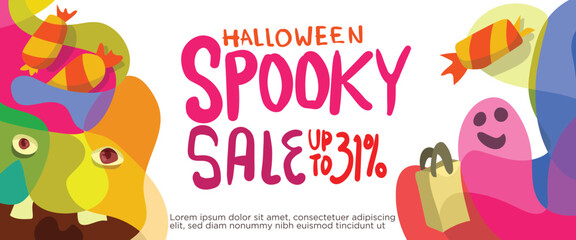 Monster Madness Halloween Sale concept. abstract geometric liquid form. monster halloween with hand drawn banner template vector illustration.