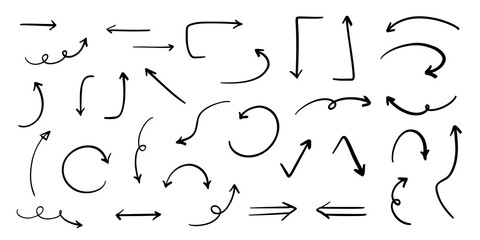 ベクターのペンの手書きの矢印セット 白黒