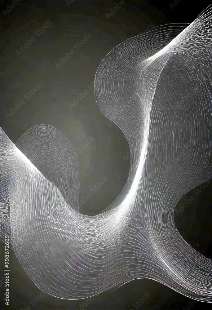 Aufkleber abstract black and white featuring a wave-like pattern of thin white lines