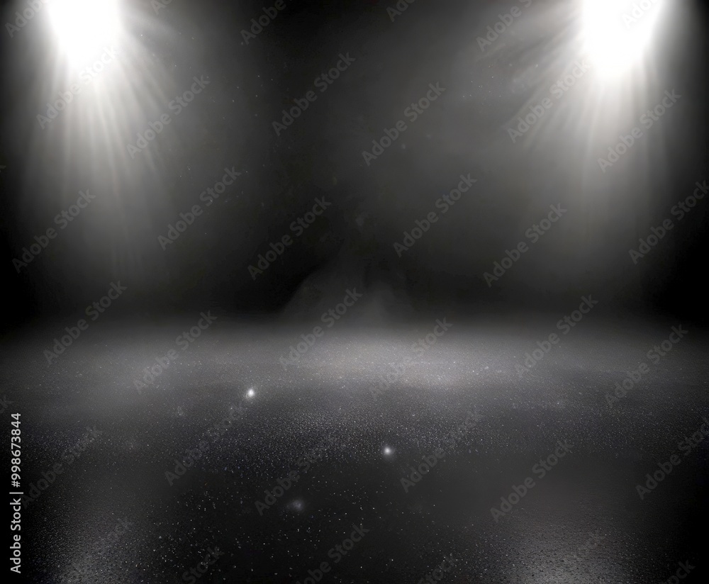 Aufkleber a dramatic black and white stage with spotlights shining down on a reflective surface, creating a se