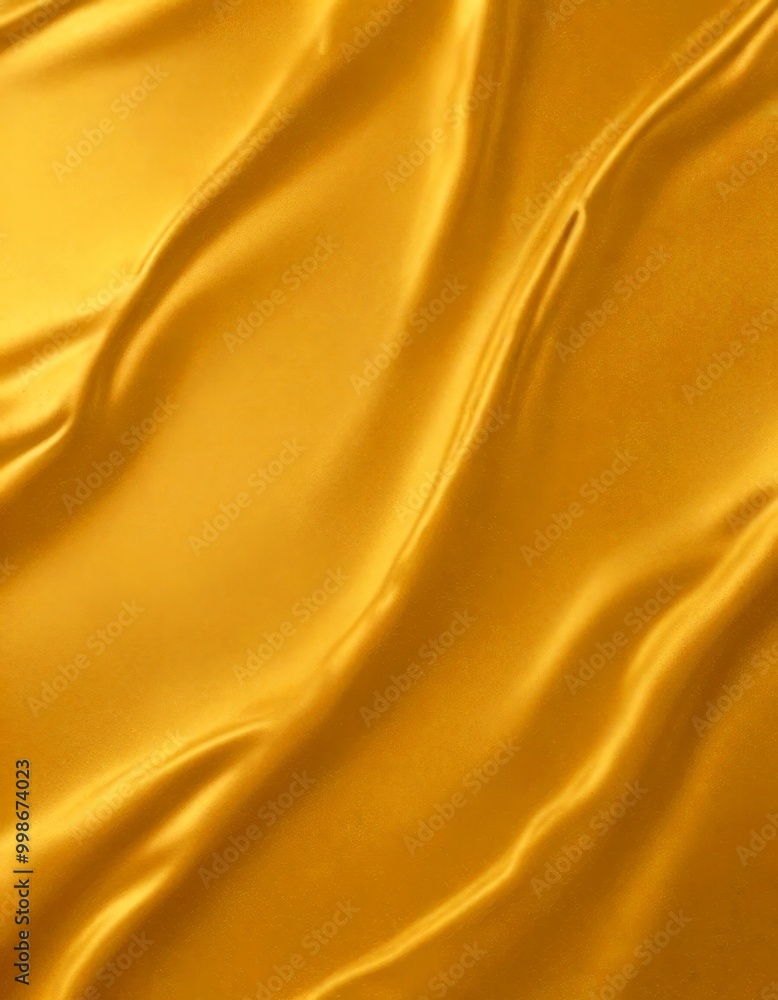 Poster a close-up view shiny, golden fabric surface with a smooth, flowing texture