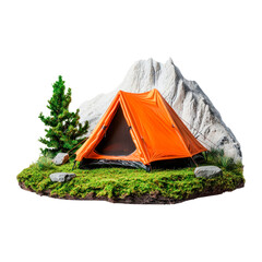 Orange tent in the grass. Isolated on transparent background.