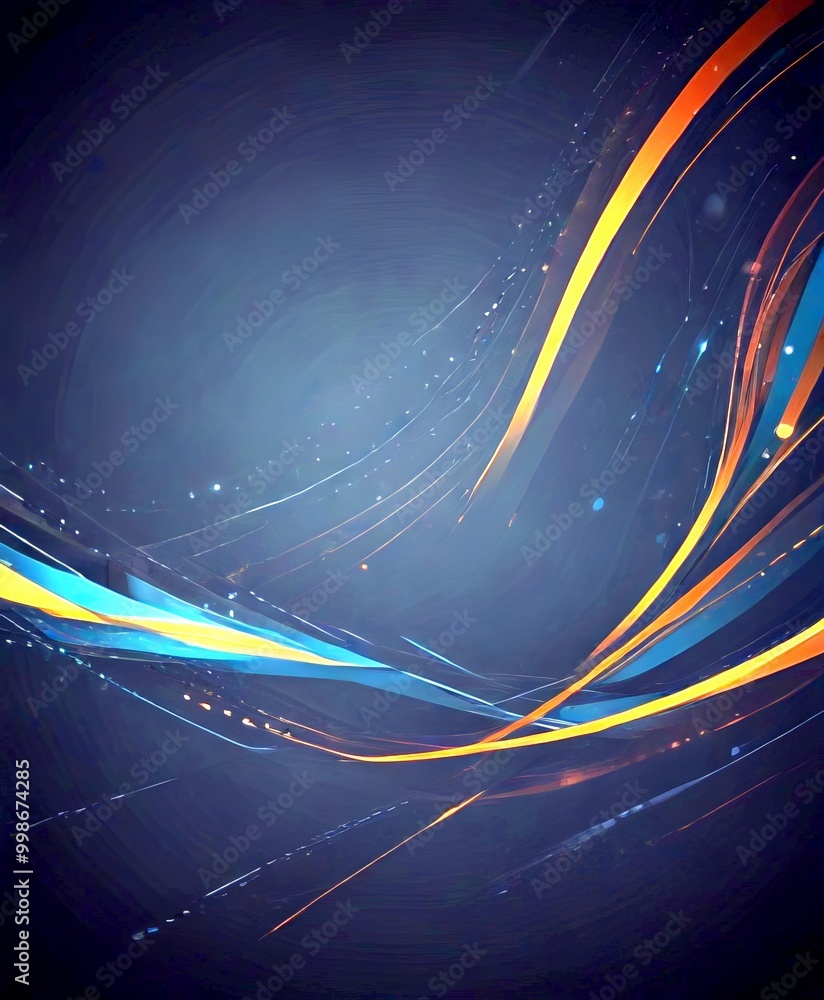 Aufkleber a dark background with abstract, curved lines in shades of orange and blue, creating a dynamic and v