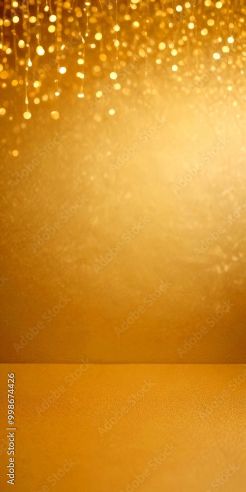 Poster a golden background with a gradient effect transitioning from a lighter shade at the top to a darker one at the bottom The top half of adorned with a string