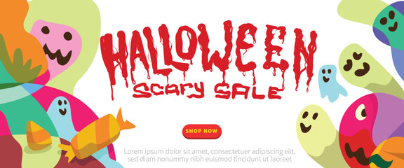  Neon Monsters for Halloween  concept. abstract geometric liquid form. monster halloween with hand drawn banner template vector illustration.