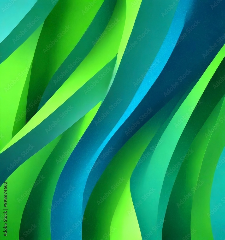 Leinwandbilder a vibrant abstract composition of overlapping curved lines in shades of green and blue, creating a dynamic and visually striking pattern