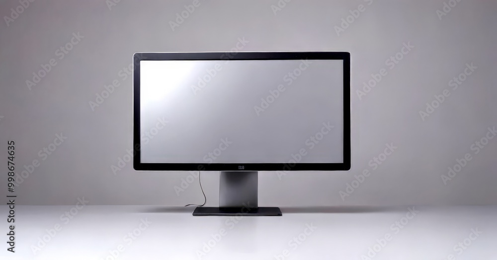 Leinwandbilder a black computer monitor with a blank screen is centered against a gray background