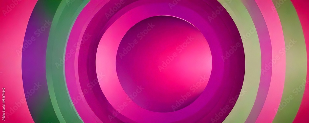 Poster a vibrant abstract composition of concentric circles in various shades of pink, green, and purple, creating a visually striking and dynamic scene