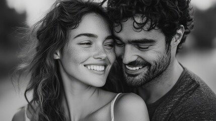 Fototapeta premium Emotional intimacy between a couple in a serene black and white portrait