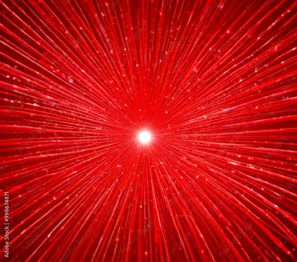 Poster a red radial explosion, with radiating lines and a bright central light, creating a sense of dynamic
