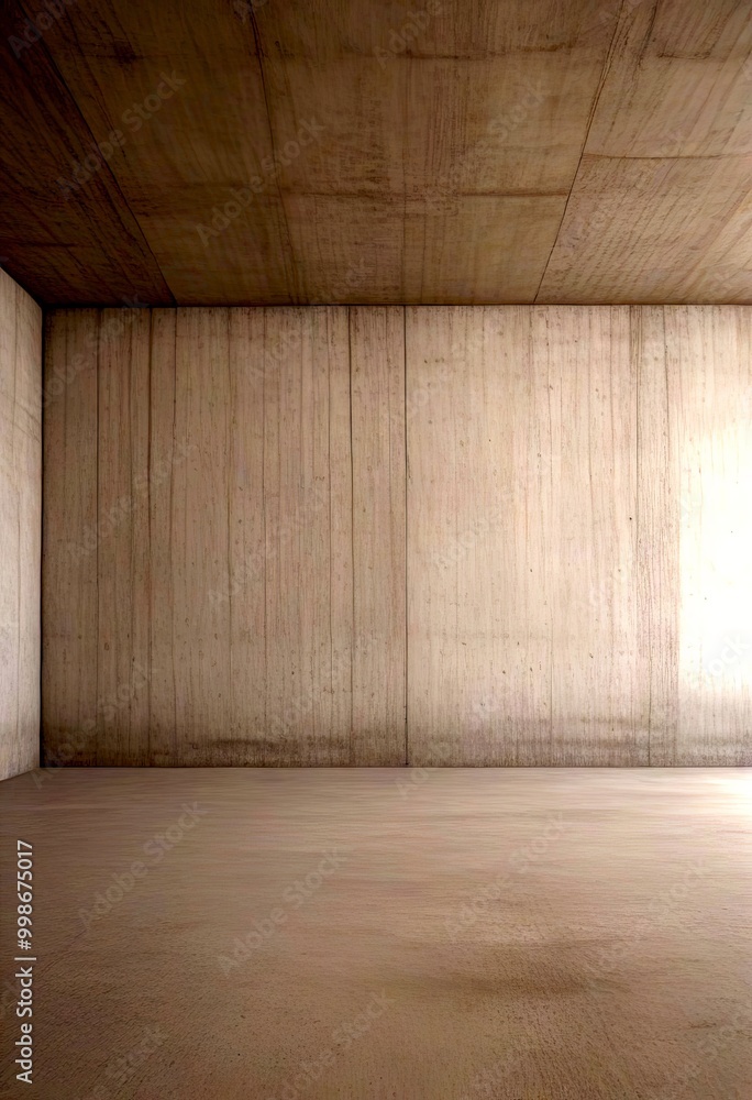 Poster An empty room with a concrete ceiling and walls, featuring vertical lines and a flat surface
