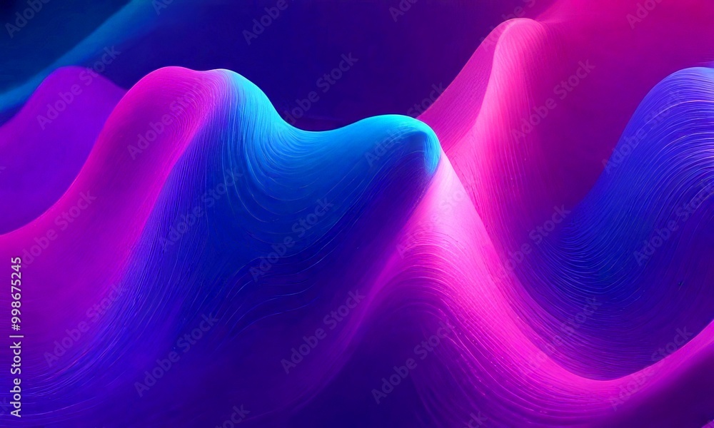 Poster a vibrant abstract composition of curved lines in shades of blue, purple, and pink, creating a dynam