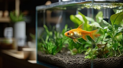 Home aquarium aesthetic with vibrant fish and lush greenery for tranquil interiors