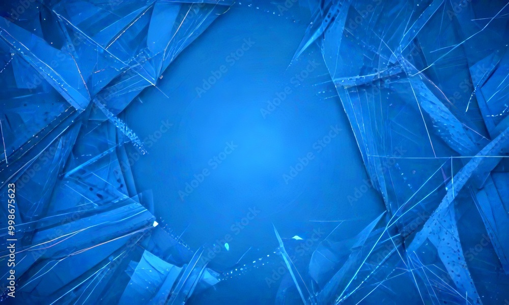 Poster a dark blue abstract background with a central white square, surrounded by a complex network of intersecting lines and shapes