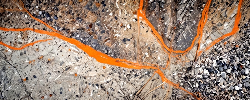 Aufkleber a close-up view textured surface with a striking pattern of orange and gray hues, resembling a rocky