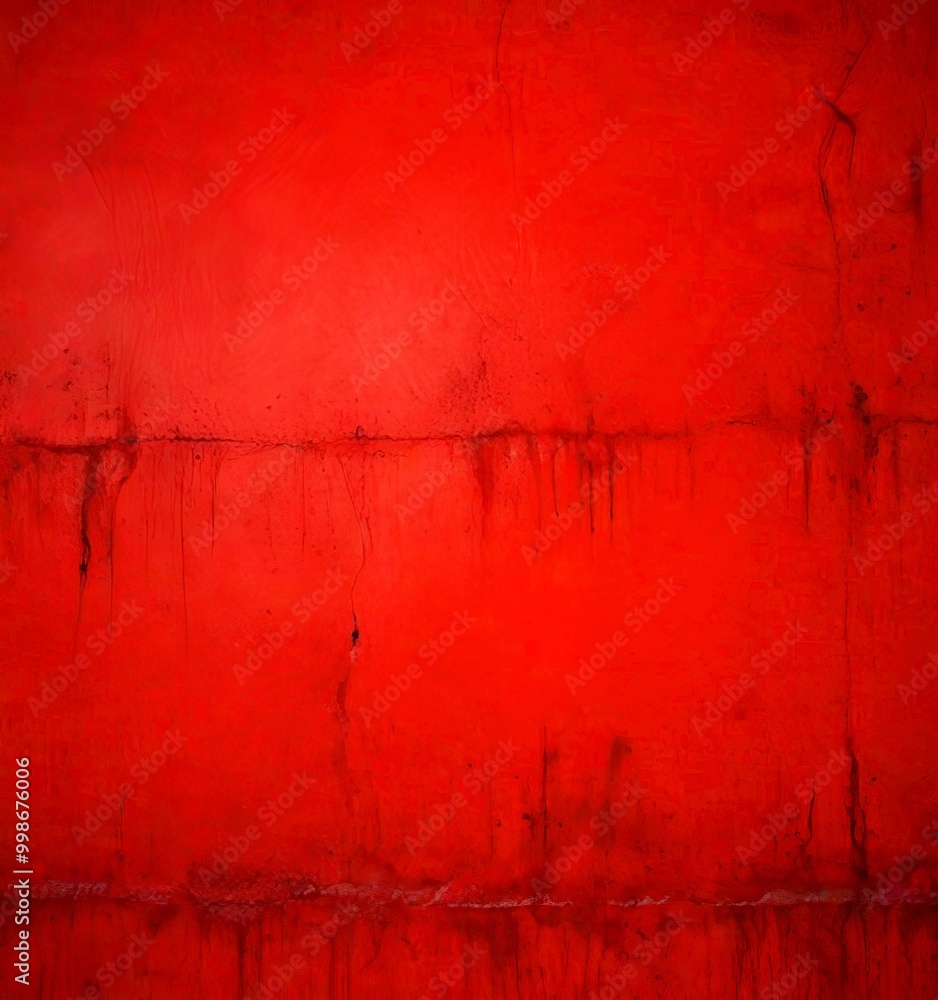 Poster a close-up view red wall with a horizontal crack running across it, creating a sense of movement and