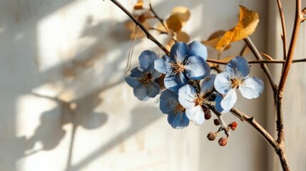 Spring blossoms: blue quince on neutral background for decor and design