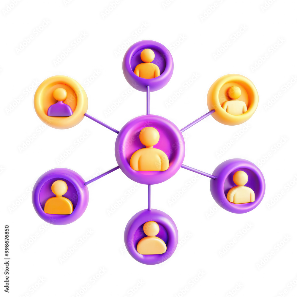 Aufkleber a colorful, 3d rendered model depicting a social network with circular outlines connecting various u