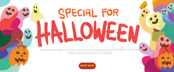 Monster Mash Halloween Extravaganza concept. abstract geometric liquid form. monster halloween with hand drawn banner template vector illustration.