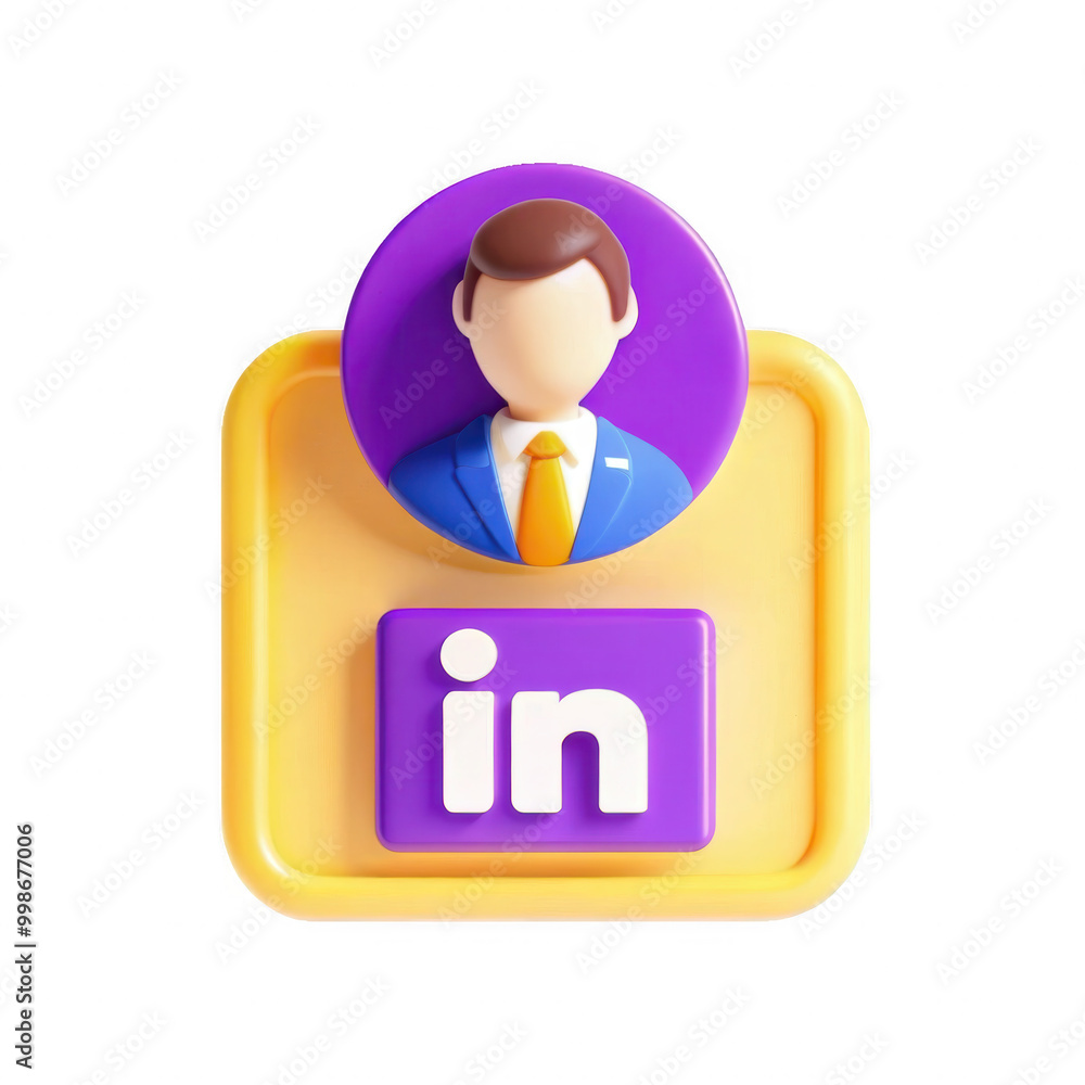 Poster this image features a colorful linkedin icon with a stylized avatar in business attire, representing