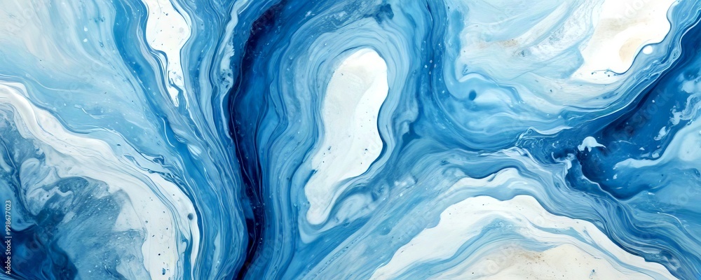 Poster a swirling pattern of blue and white hues, reminiscent of ocean waves or a swirling sea the abstract