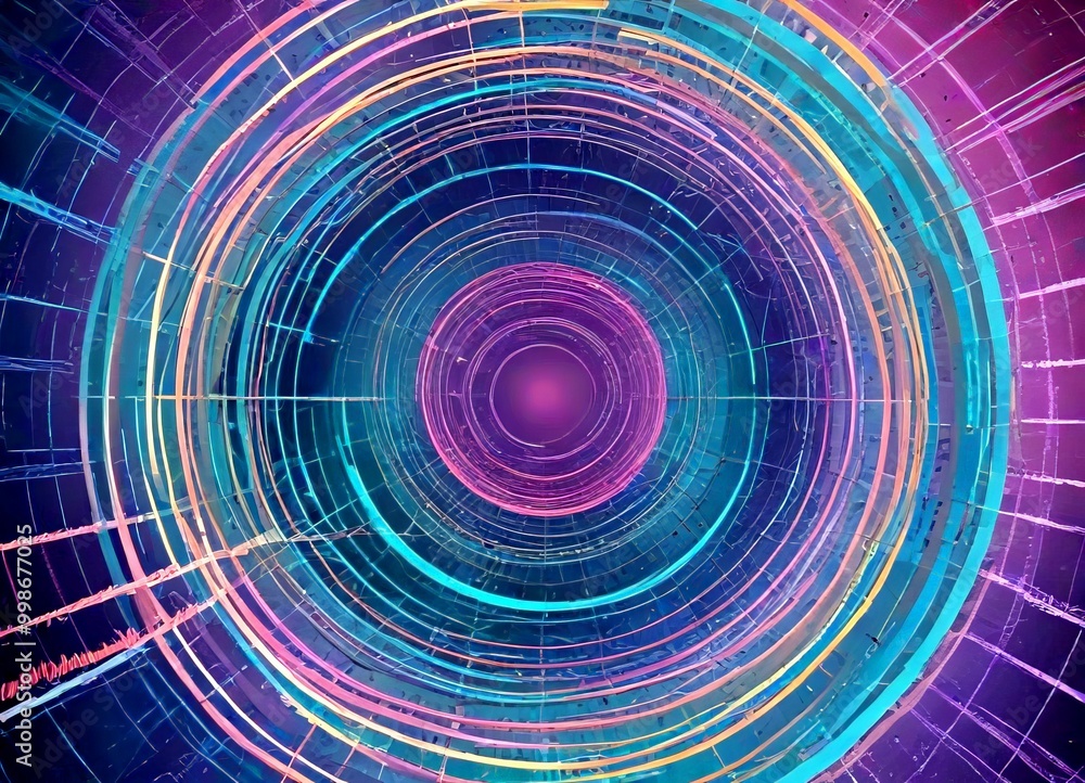 Poster a digital illustration complex network of interconnected lines and circles, creating a visually striking and abstract pattern