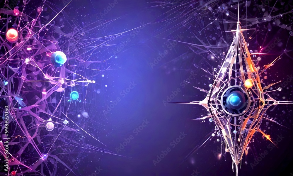 Leinwandbilder a complex, abstract digital artwork with a dark purple background and a central, diamond-shaped stru