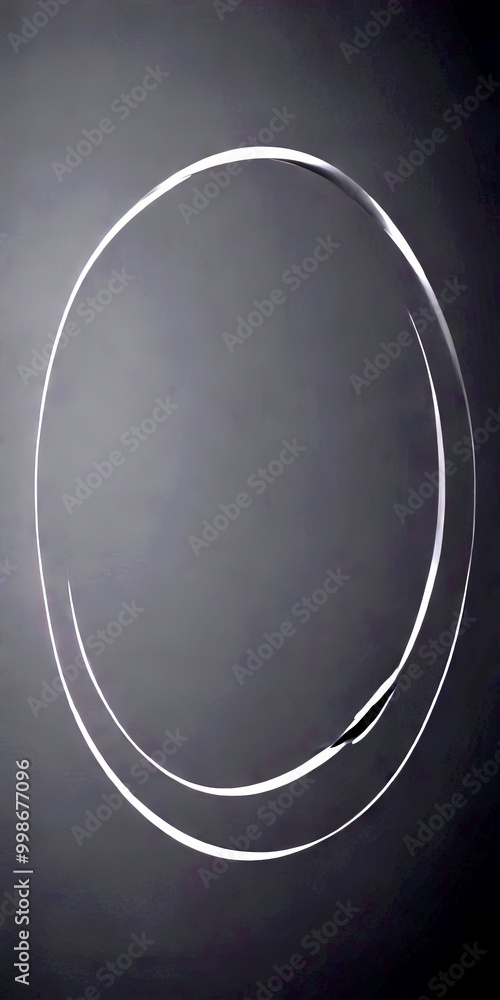 Poster a minimalist black and white featuring a circular shape with a thin line outline, set against a dark