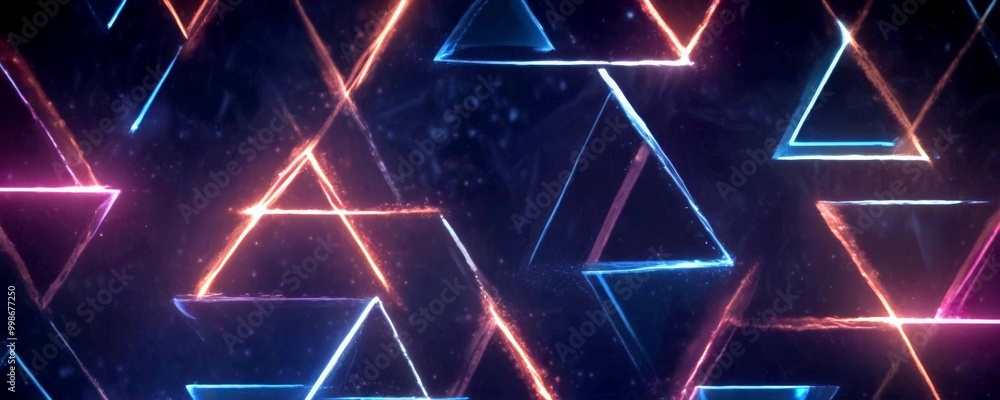 Aufkleber a dark background with a pattern of glowing triangular shapes in various colors, including blue, orange, and pink, creating a visually striking and abstract design