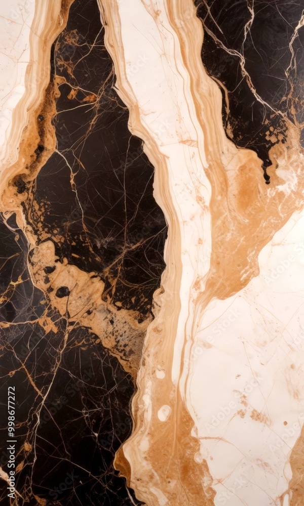 Poster a close-up view marble surface with a striking pattern of dark and light brown marble The dark brown marble is adorned with lighter brown swirls and lines, creating a