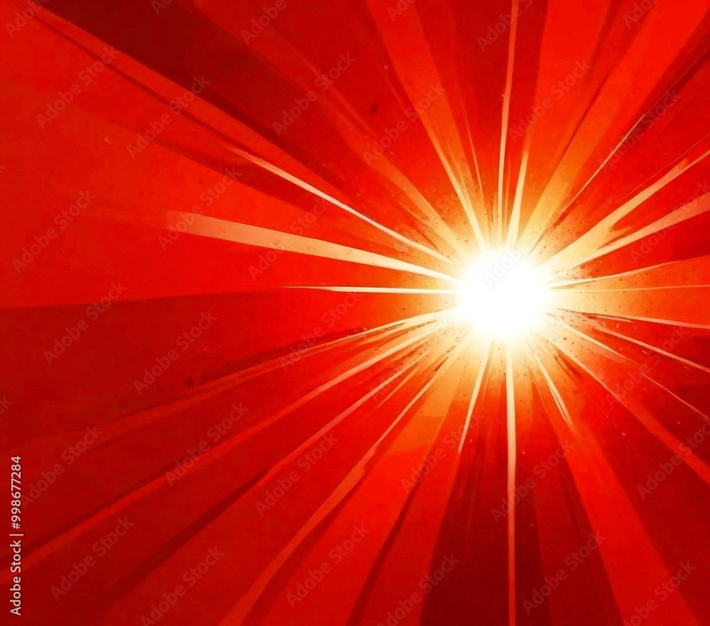 Poster a vibrant red background with a radiant sunburst pattern, creating a striking visual effect