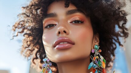 Vibrant spring fashion: close-up of colorful statement earrings for trendy accessory lovers