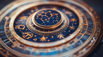 Naklejka premium Close-up of an ornate astrological chart with celestial symbols and vibrant colors, perfect for astronomy enthusiasts.