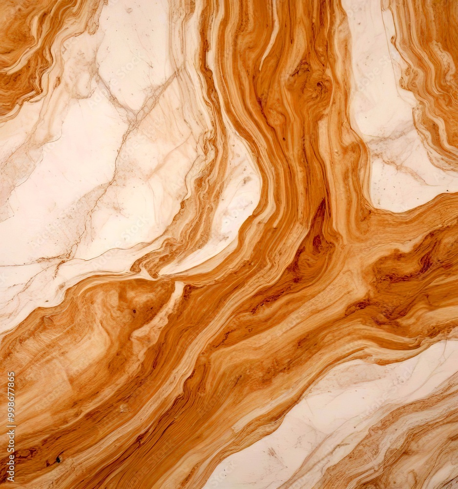 Poster a close-up view marble surface with a swirling pattern of light and dark brown hues, creating a sense of movement and texture