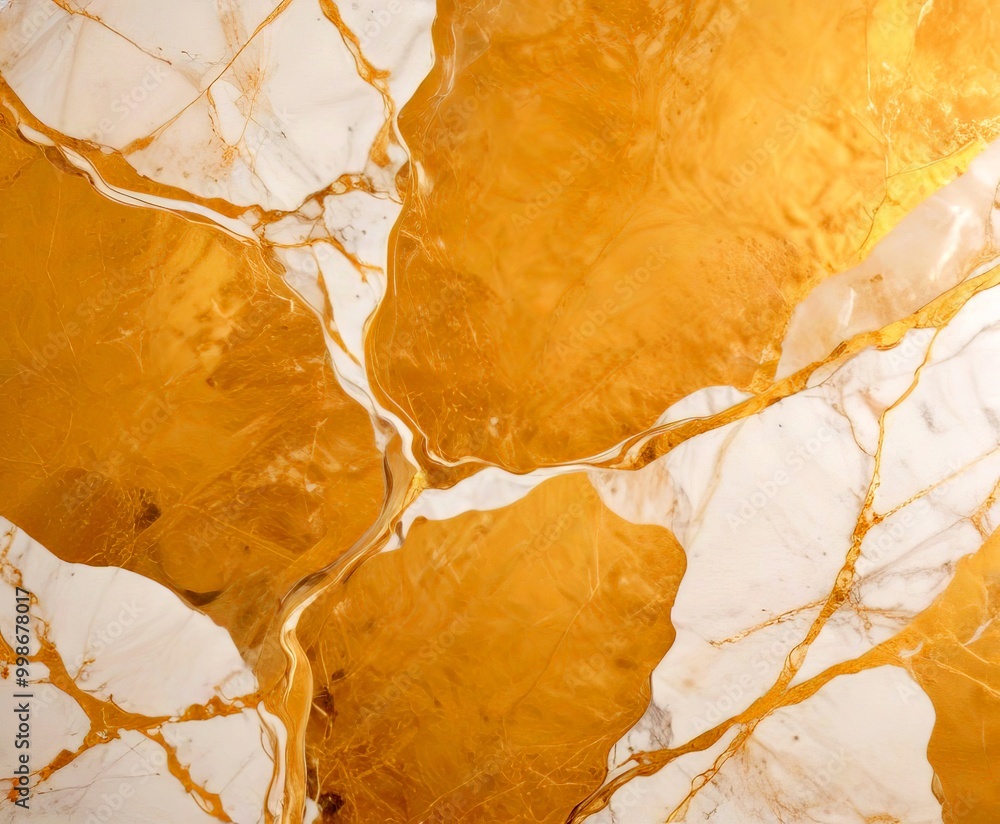 Aufkleber a close-up view marble surface with a striking pattern of gold and white swirls and lines