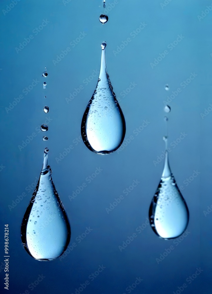 Aufkleber three water droplets of varying sizes and positions are suspended against a gradient blue background