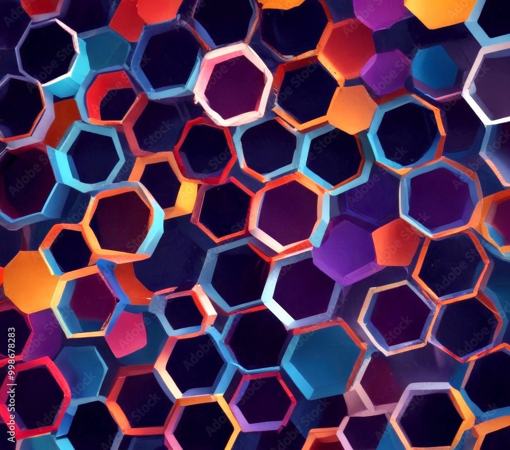 Aufkleber a vibrant and abstract pattern composed of numerous hexagonal shapes in a variety of colors, includi