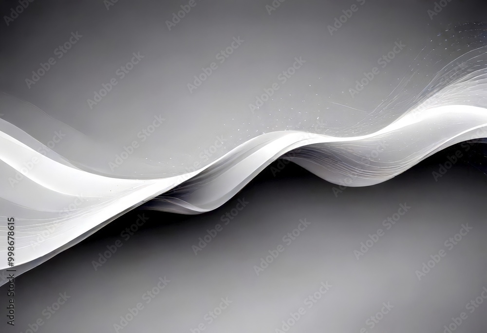 Poster a minimalist design with a gray background and a wave-like pattern in white, creating a sense of movement and fluidity