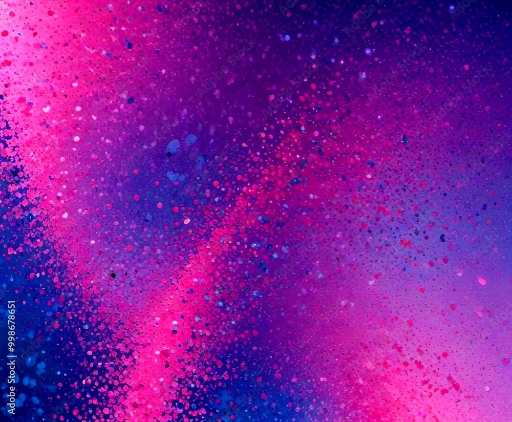 Poster a vibrant abstract pattern composed of numerous small dots in various shades of pink, purple, and blue, creating a dynamic and visually striking composition