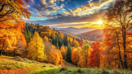 Fototapeta premium Beautiful Panoramic autumn forest landscape. Fall nature background