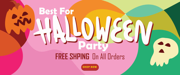 Classic Monsters Halloween Banner concept. abstract geometric liquid form. monster halloween with hand drawn banner template vector illustration.