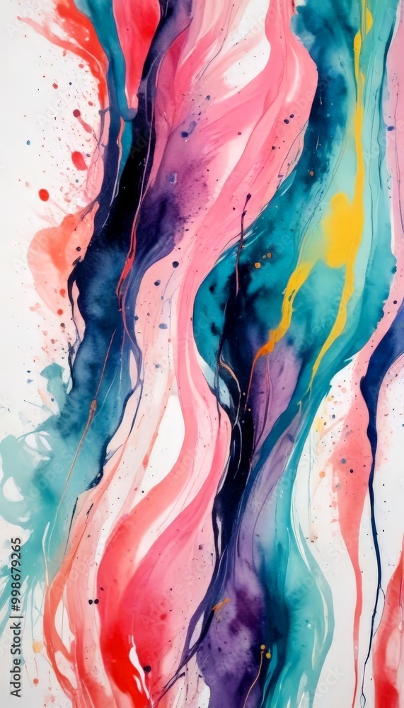 Poster an abstract painting featuring a vibrant mix of colors and textures, including pink, blue, green, an